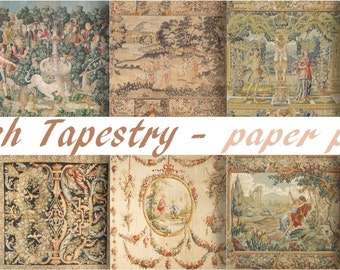 TAPICES FRANCESES ANTIGUOS - Paquete de papel digital 10 Papeles imprimibles de punto de aguja tejido antiguo, Descarga instantánea - papercrafts, más