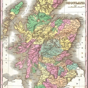 carte vintage de l’ECOSSE - Téléchargement instantané imprimable numérique- Ancienne carte écossaise antique 8.5 x 11 , 11 x 14 jpg-