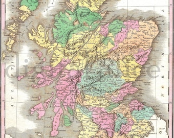 Vintage MAP of SCOTLAND -  Instant Download Digital Printable- Old Antique Scottish Map 8.5 x 11 , 11 x 14 jpg-
