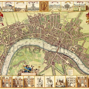 Antike LONDON KARTE - Alte Karte von London England - Sofort Download digital druckbare bildliche Uk Karte
