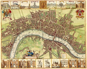 Antique LONDON MAP - Old Map of London England - Instant Download Digital Printable Pictorial Uk Map