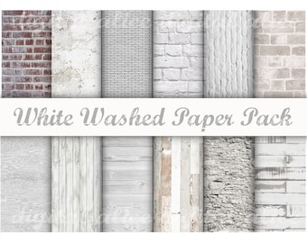 WHITE WASHED TEXTURES Paper Pack- Digital Papers -12 Worn White Wood, Stone, Brick Papers,Instant Printable Download -paper crafts