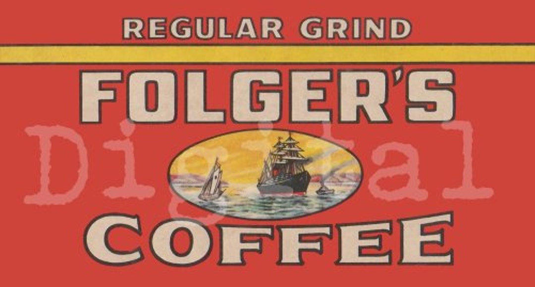 Vintage FOLGERS COFFEE LABEL Instant Digital Download Antique Coffee