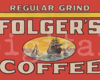 Vintage FOLGERS COFFEE LABEL - Instant Digital Download - antique coffee images, crafts,food jars more