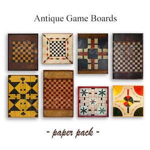 ANTIQUE GAME BOARDS - Digital Paper Pack -8 Painted Folk Art Checker Boards , Parcheesi - Printable Papers,Instant Download Digital