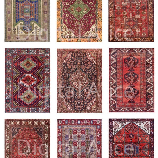 ANTIQUE ORIENTAL RUG - Digital Download Collage Sheet , Tags,Miniatures, Dollhouse,scrapbooking more - DiY