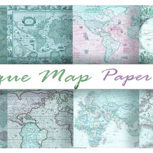 Antique BLUE WORLD MAPS - Digital Paper Pack - 8 Maps -Instant Download Digital Printable Papers - DiY