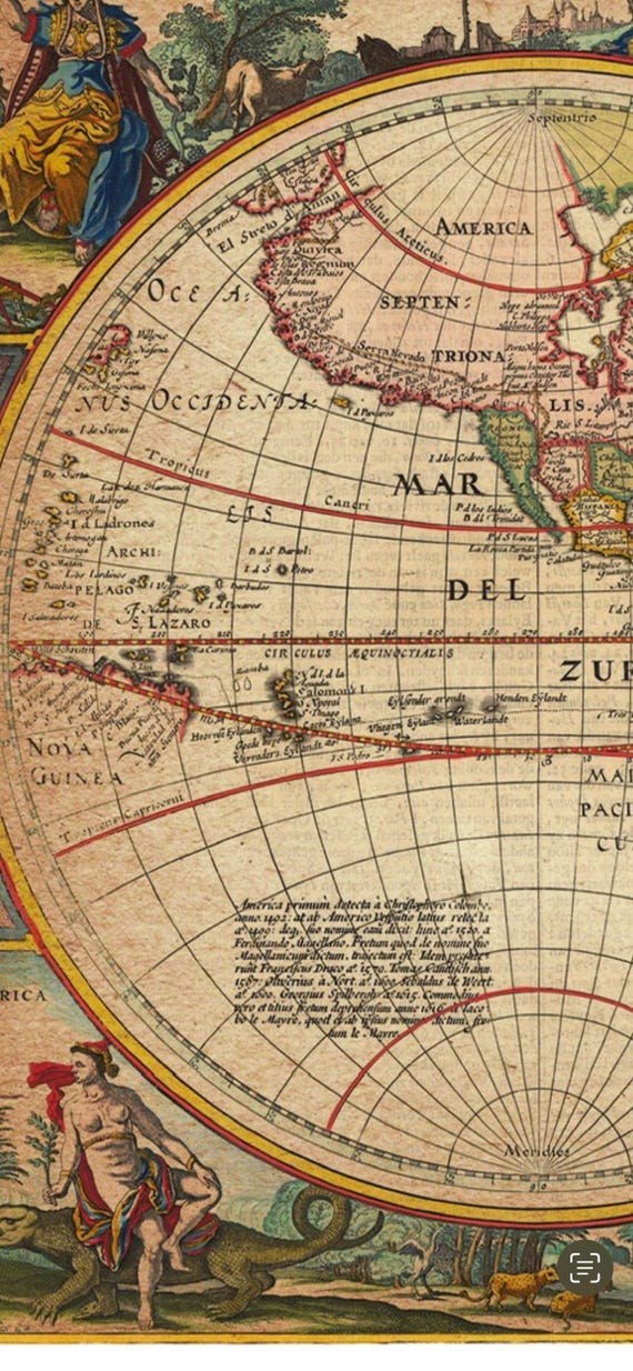 アンティーク1670年世界地図プリント - 歴史的な壁画アート（デジタル