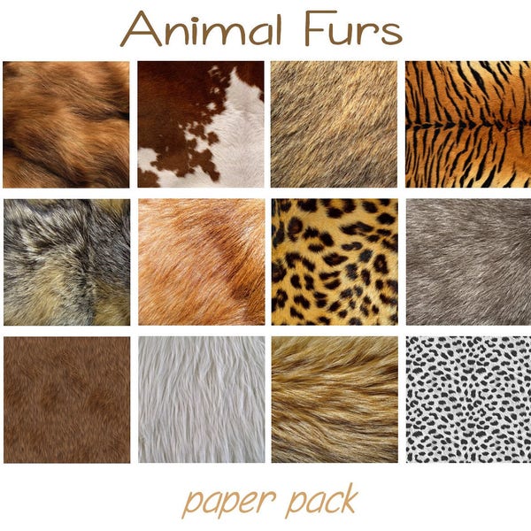 ANIMAL FUR PAPER, 12 Printable Papers, Fur Pelt Textures, Collage, Crafts, Photography Backdrop, Wallpaper, Decoupage - Wild Animal Furs