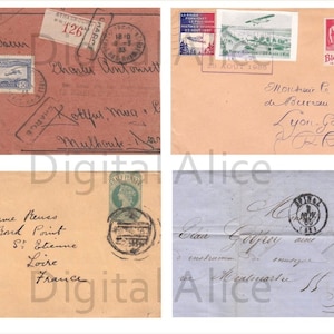 SOBRES DE CARTAS FRANCESAS VINTAGE - París, Francia - Escritura a mano y sellos vintage - Descarga instantánea, tarjetas digitales imprimibles y más - Hazlo tú mismo