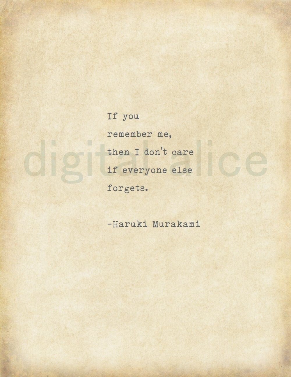 VINTAGE TYPEWRITER PRINT If You Remember Me- Haruki Mirukami -  Inspirational Quote Saying - Printable Download - Etsy, image size:1000x1294