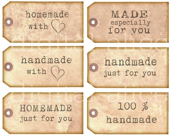 HOMEMADE HANDMADE TAGS Product Labels- Instant Download Digital Printable Hang Tags -Tags for  homemade items,gifts, foods