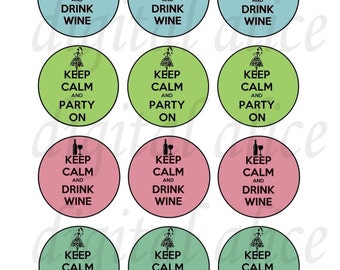 KEEP CALM and PARTY on - DRiNK WiNE instant downoad printable circles- Popular Party Stickers, Party Supplies More