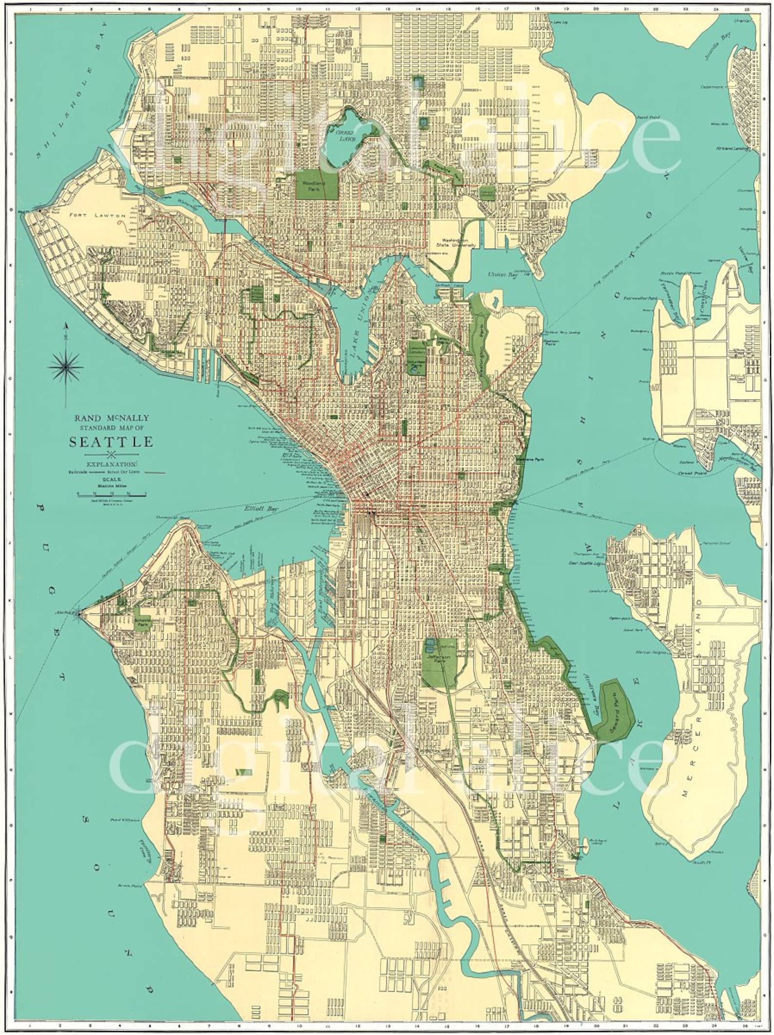 Vintage 1920's SEATTLE STREET MAP City of Seattle | Etsy