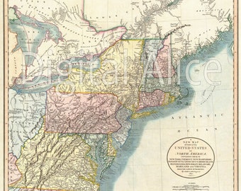 Vintage MAP of EASTERN USA - Antique 1821 North Eastern United States, North Atlantic Instant Download Digital Printable- -2 tamaños