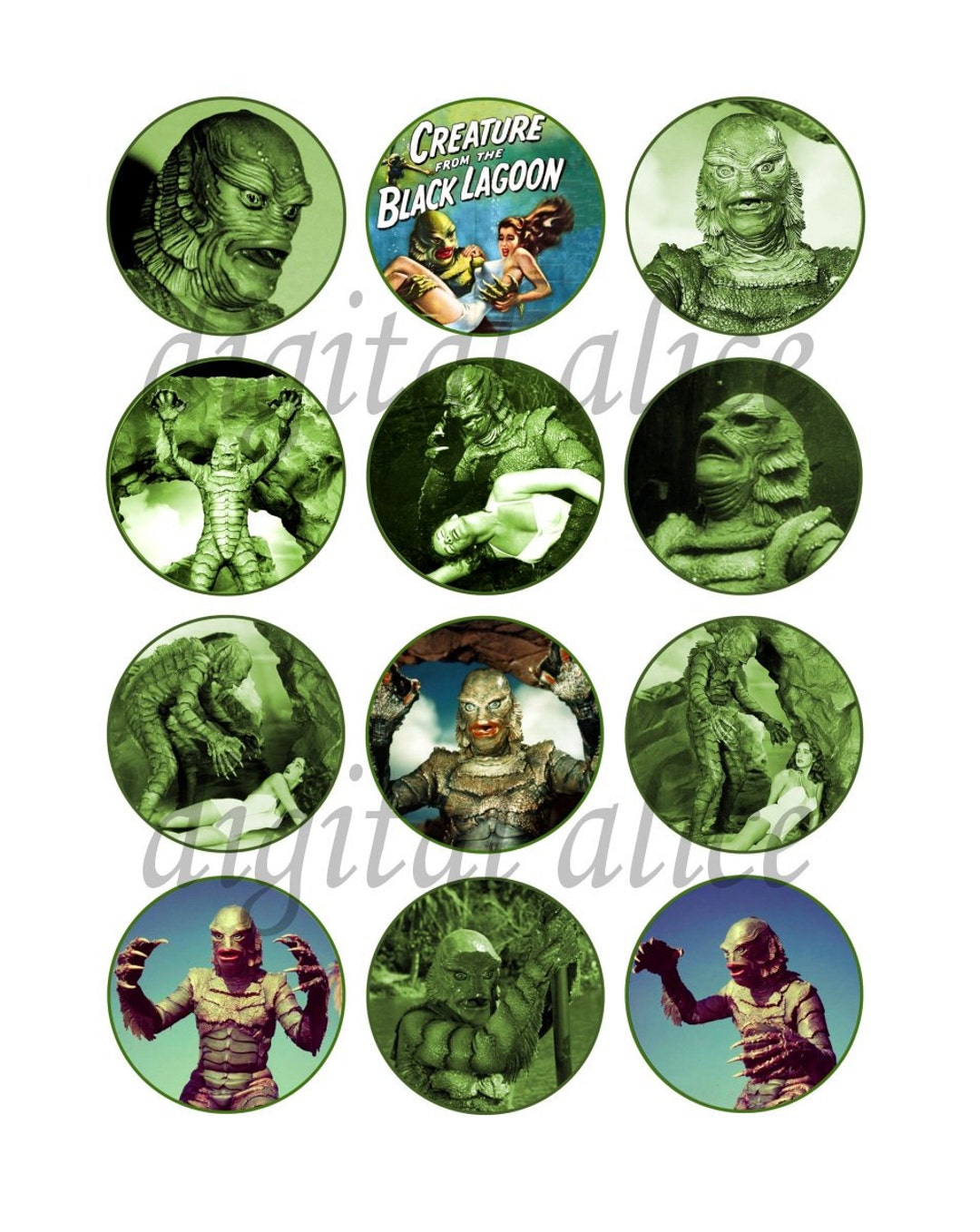 CREATURE From the BLACK LAGOON Craft Circles instant Download Printable  Scary 1954 Monster Movie Monter Image Download -  Norway