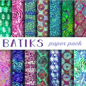 BATIK PRINTS 15 afdrukbare papieren, ambachtelijke, Afrikaanse, Indiase organische blokprint Wax Batik-patronen. Digitale download, achtergronden, ambachten
