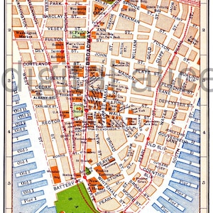 Vintage NYC KARTE - Alte Karte 1915 Lower MANHATTAN New York City - Bunte Antike Karte Sofort Download Digital druckbare Karte