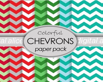 CHEVRON PAPERS - Digital Paper Pack -9 colorful Chevron Zigzag Printable Papers,Instant Download Digital Printable