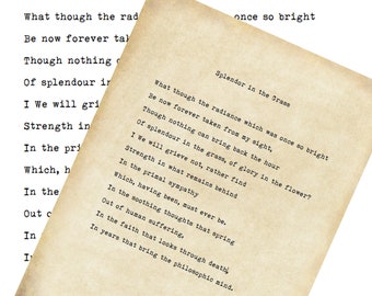 VINTAGE TYPEWRITER PRINT Pracht in het gras - William Wordsworth-afdrukbare download