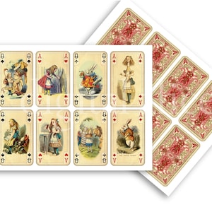 CARTES ALICE au PAYS DES MERVEILLES - cartes d'artisanat en papier à téléchargement immédiat - recto et verso - découpage, carrés d'artisanat