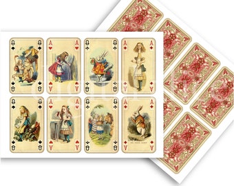 ALICE in WONDERLAND CARDS - Instant Download Paper Crafts Cards - fronts and backs -decoupage,craft squares