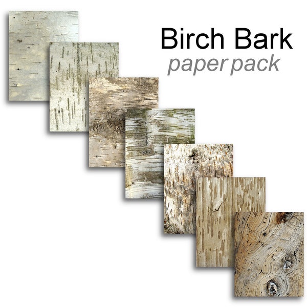 BIRCH BARK Paper Pack- Digital Paper Pack -7  Birch Tree Bark Printable Papers,Instant Download Digital Printable Adirondac Lodge look