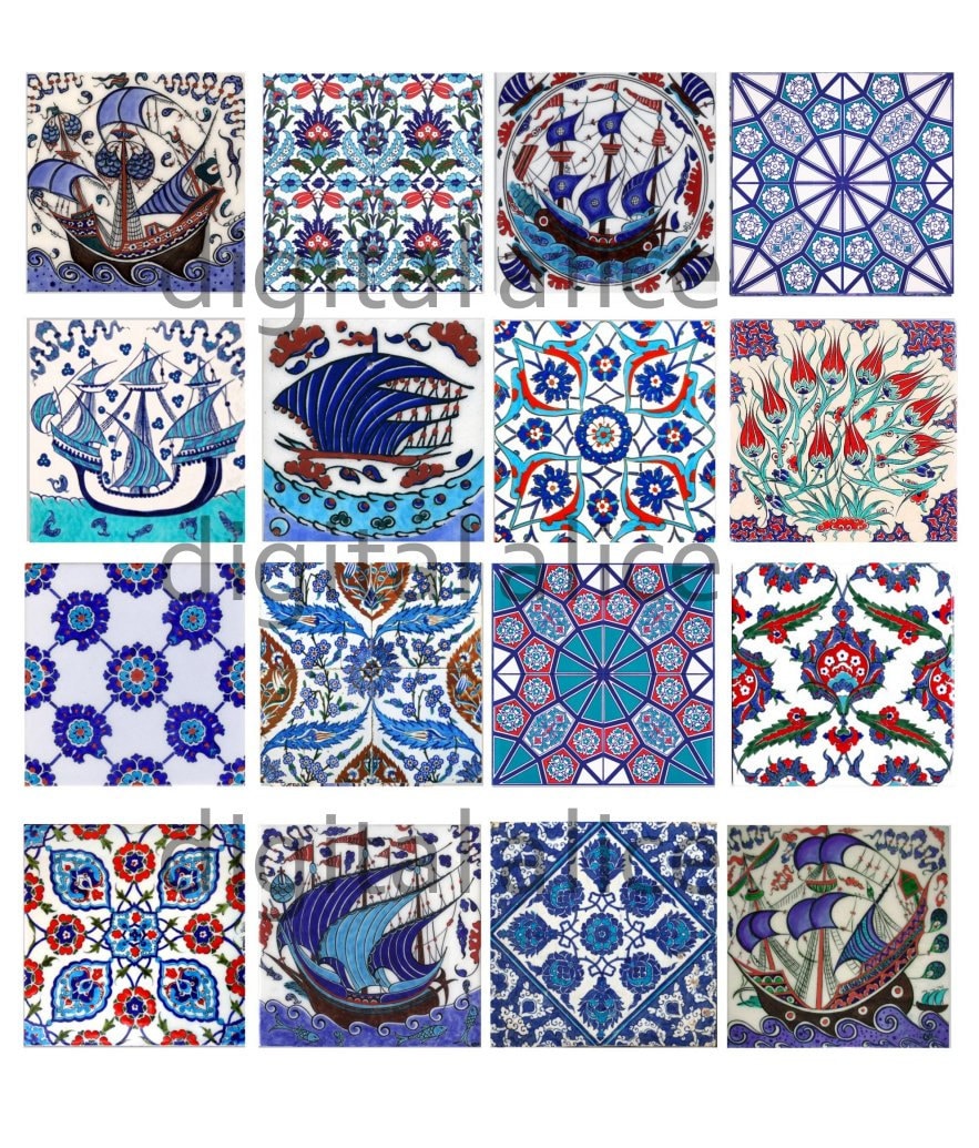 ANTIQUE IZNIK TILES - Instant Download Paper Crafts Collage Sheet
