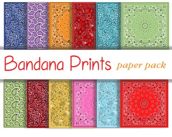 BANDANA PRINT PAPERS - printable patterned paper backgrounds for crafts, photography, Wallpaper, cowboy, Party, birthday- 12 Papers