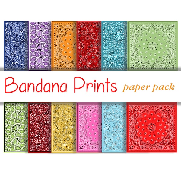 BANDANA PRINT PAPERS - printable patterned paper backgrounds for crafts, photography, Wallpaper, cowboy, Party, birthday- 12 Papers