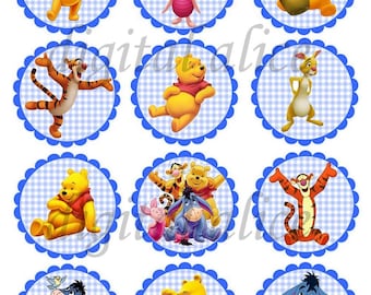 WINNIE the POO Craft Circles - Pastel Bears Baby SHower Birthdays - Instant Download Digital Printable Fantasy-  -Bottlecaps Collage Sheet