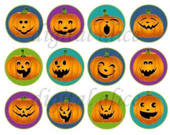 PUMPKIN JACK-O-LANTERN Craft Circles - Halloween Download -  Instant Download Digital Printable-  -Bottlecaps ,stickers,.cupcake toppers