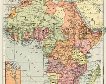 アフリカのビンテージ地図 - すぐにダウンロードできるデジタル印刷