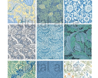 WILLIAM MORRIS DECO  Digital Download Paper Pack-, Art Nouveau 1920's Great Gatsby Patterns - 9 printable paper downloads  - DiY
