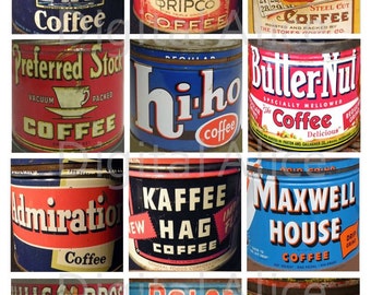 Vintage TIN COFFEE CANS cuadrados -Instant Download Digital Printable- - 12 latas - Old Coffee Tins DiY Print tantos como quieras