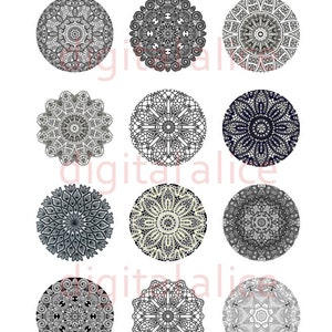 VICTORIAN LACE Craft Circles - Laces, Tatting, Crochet Circle Download - Instant Printable Stickers, Bottlecaps Collage Sheet