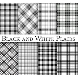 Black and White PLAID PATTERNS- Digital Paper Pack - 8 Black Checked  Plaid Checker Printable Papers,Instant Download Digital