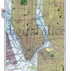 Vintage NEW YORK CITY MAp - Alte Karte von NYCity Ny - Bunte Antike Karte Instant Download Digital druckbare Karte