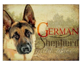 GERMAN SHEPHERD Art Print Poster - Vintage Look Dog painting picture -signed Wendy Presseisen