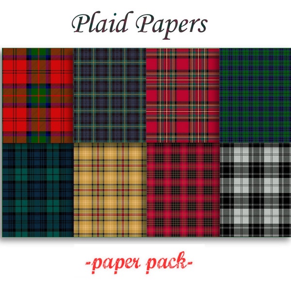 TARTAN PLAID PAPERS 1 - Digital Paper Pack -8 colorful Scottish Plaid Printable Papers,Instant Download Digital Printable