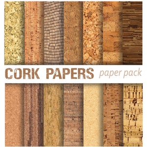 CORK PAPERS Digital Paper Pack - 14 Sfondi di bacheca di sughero, tappi di sughero, Download stampabile istantaneo - scrapbooking, artigianato con la carta