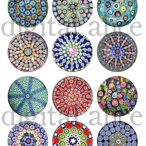 MILLEFIORI Gewicht Craft Kreise - Jahrgang Muranoglas - Download sofort Digital bedruckbare - Flaschenkapseln Collage Blatt Papier 12,16, 30mm