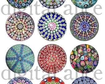 MILLEFIORI PAPER WEIGHT Craft Circles - Vintage Murano Glass - Instant Download Digital Printable -Bottlecaps Collage Sheet - 4 sizes