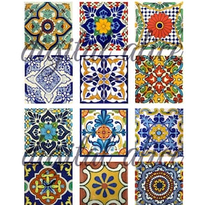 SPANISH TILES Painted Tile - Instant Download Paper Crafts collage sheet - Ceramic Tiles 1 and 2 inch craft squares
