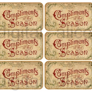 ANTIEKE CALLING CARD - Kerstcomplimenten van het seizoen - Instant Download digitale afdrukbare kaarten, tags, groeten voor geschenken en meer