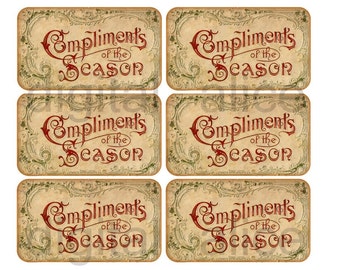 ANTIQUE CALLING CARD - Christmas Compliments of the Season - Instant Download Digital Printable Cards,Tags, Greetings for gifts and more