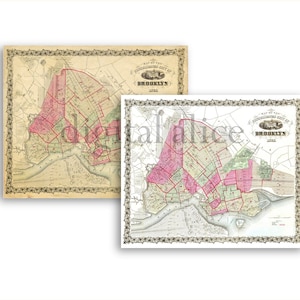 Old BROOKLYN MAP - Vintage Map 1885 Brooklyn NY -  Colorful Antique Map Instant Download Digital Printable Map