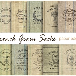 FRENCH GRAIN SACKS carte stampabili digitali - 10 sacchi di tela da imballaggio Download istantaneo Carta da lettere francese stampabile digitale di Parigi