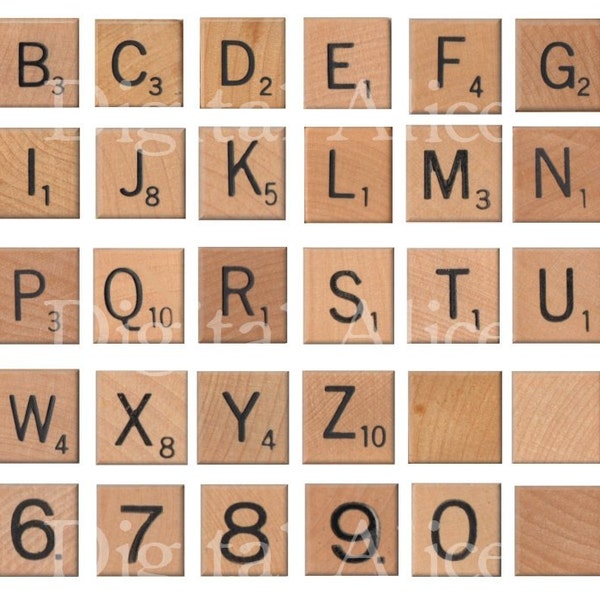 SCRABBLE TILE LETTERS - Instant Download Digital Printable-  1 inch letter wood tiles DiY