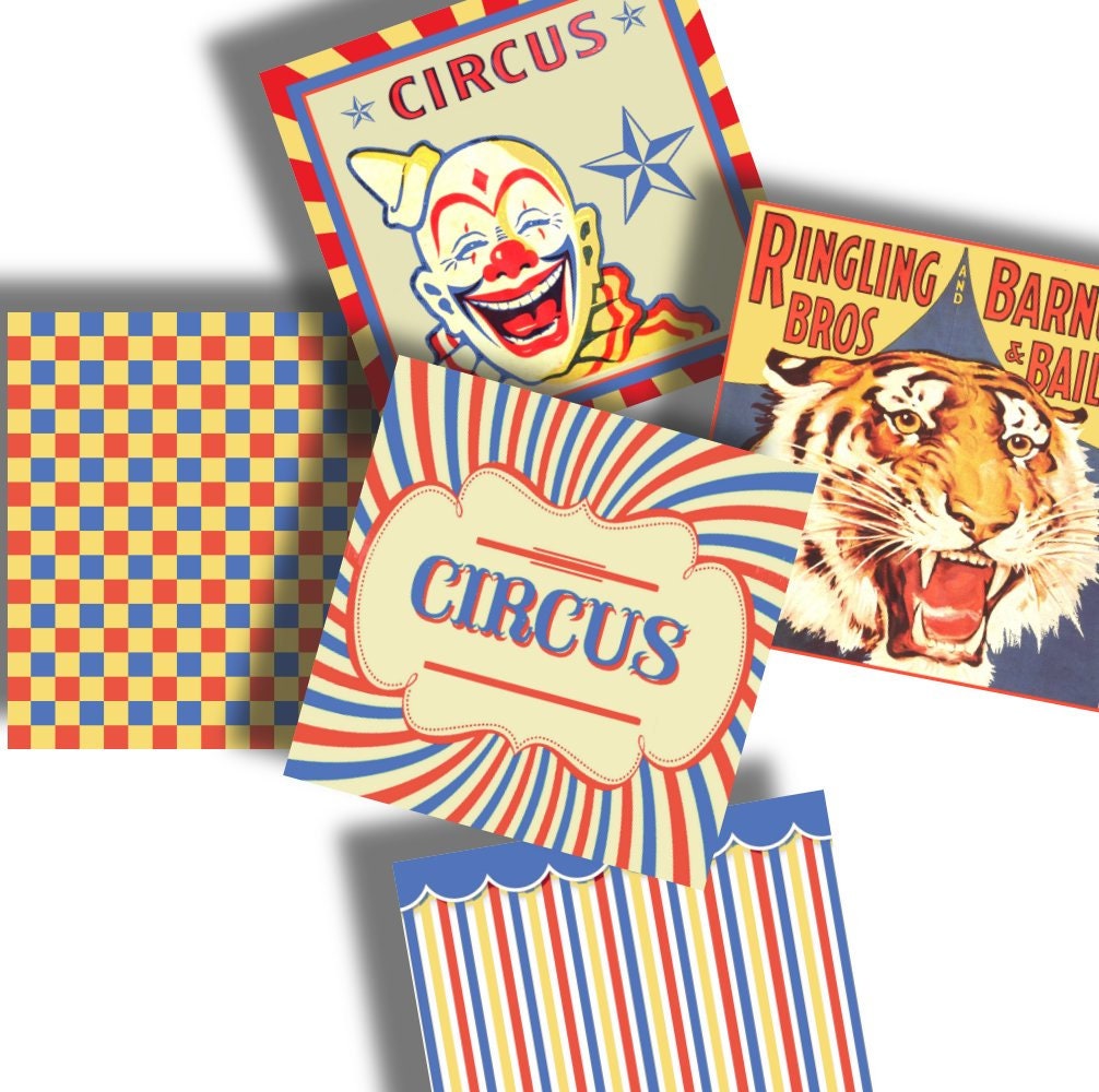VINTAGE CIRCUS PAPER - Digital Paper Pack - 14 Fun Retro Carnival ...